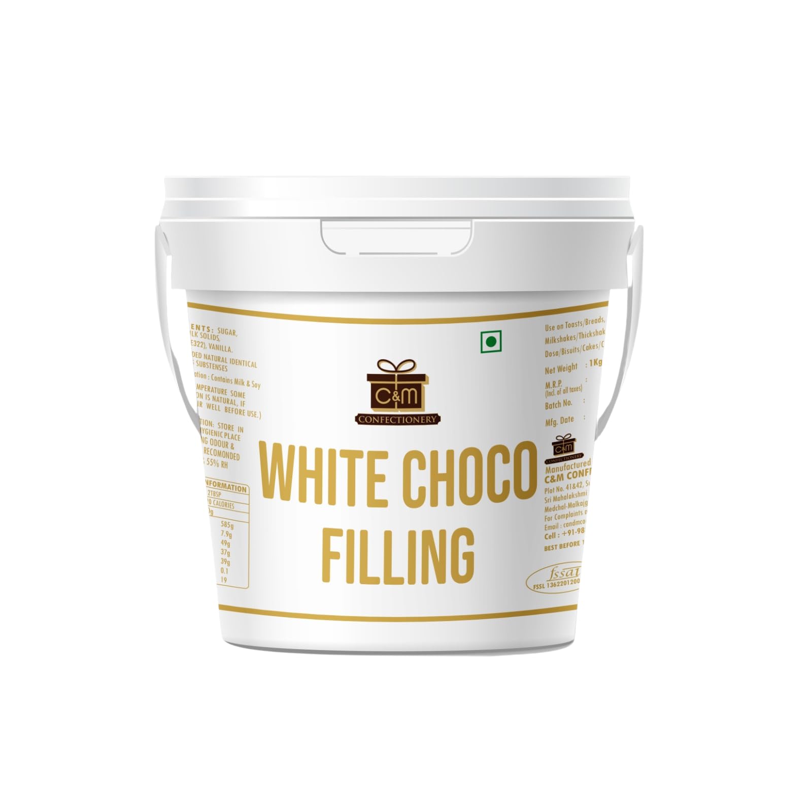 C&M Confectionery White Choco Filling | 1kg | Baking-Grade Chocolate for Cookies, Brownies, Ice Crea